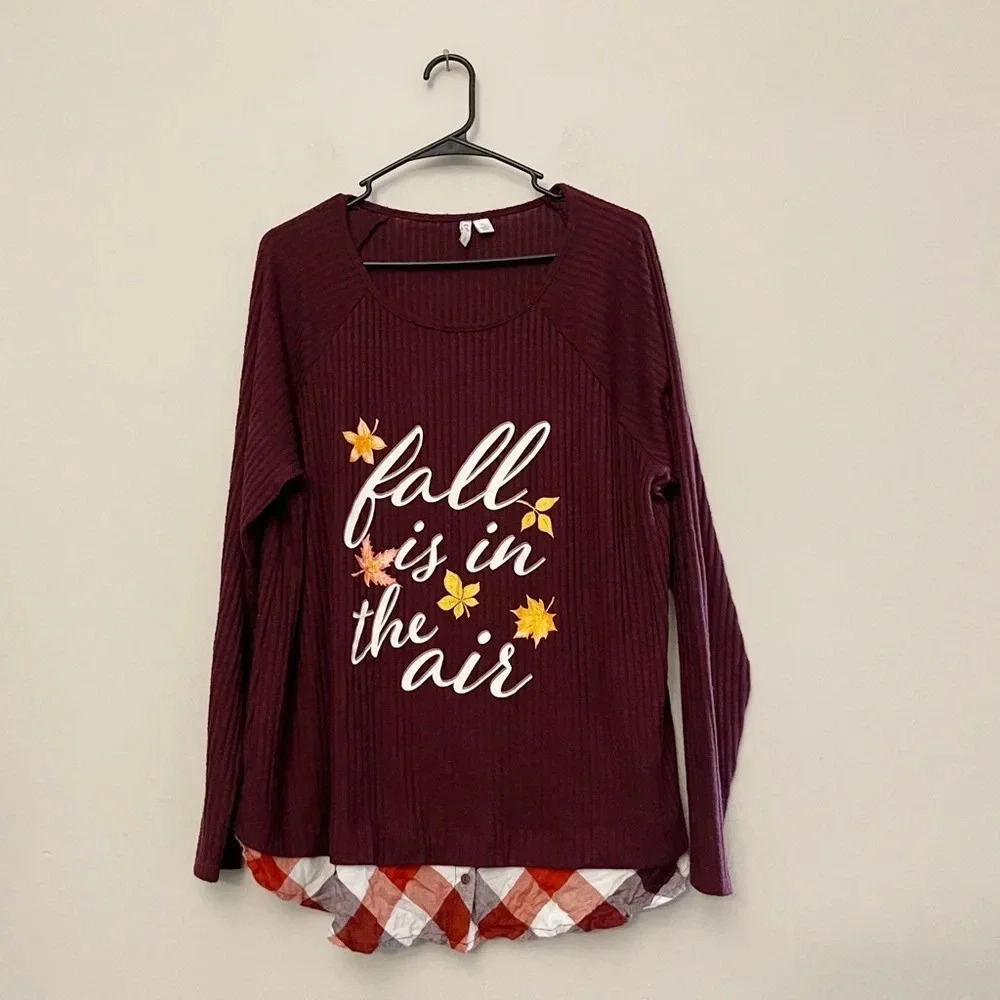 Cato brand ribbed knit top burgundy fall festive holiday XL teacher preppy